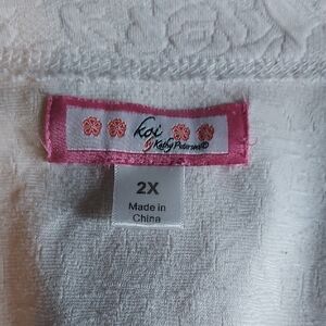 Koi White Floral Textured Scrub Jacket